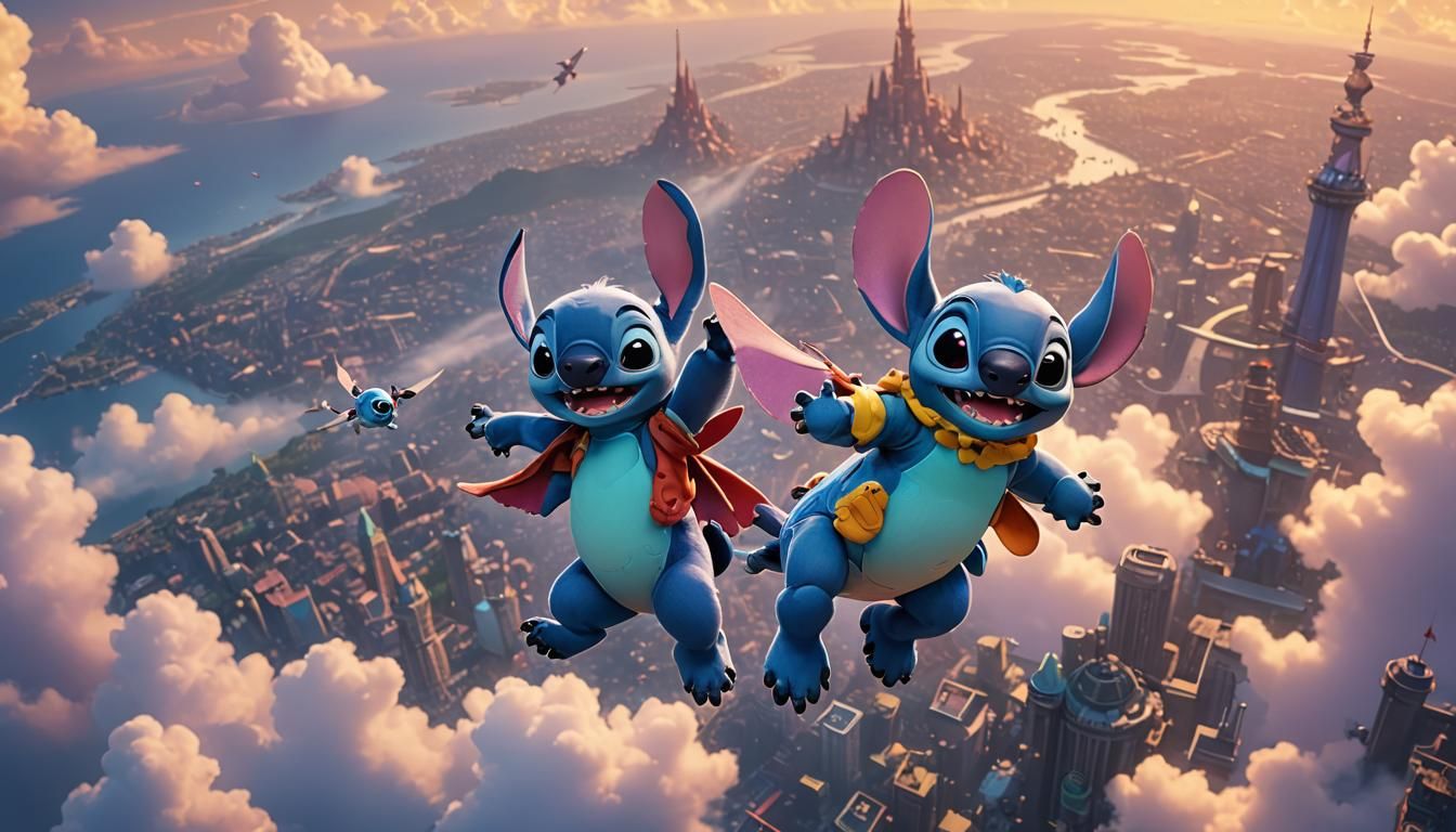 Stitch Soars Through the Sky: 3D Disney Art