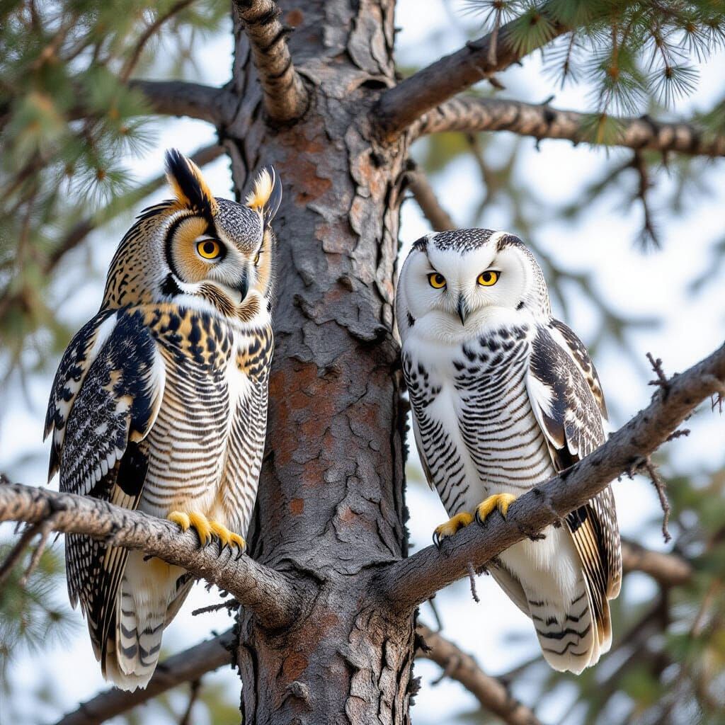 Owls Discussing the Sun's Absence in a Tree