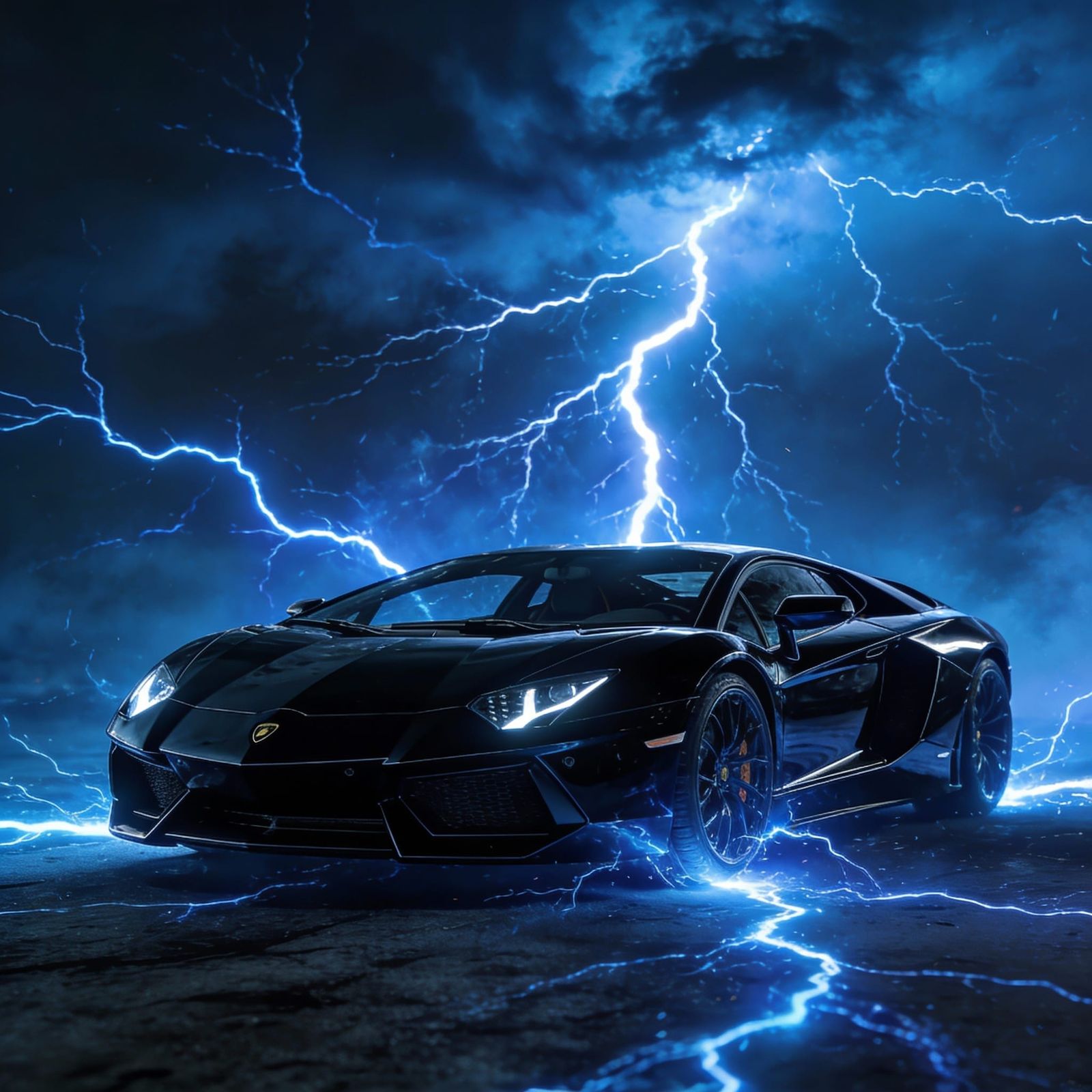 Black Lamborghini Aventador in Electric Blue Lightning Storm