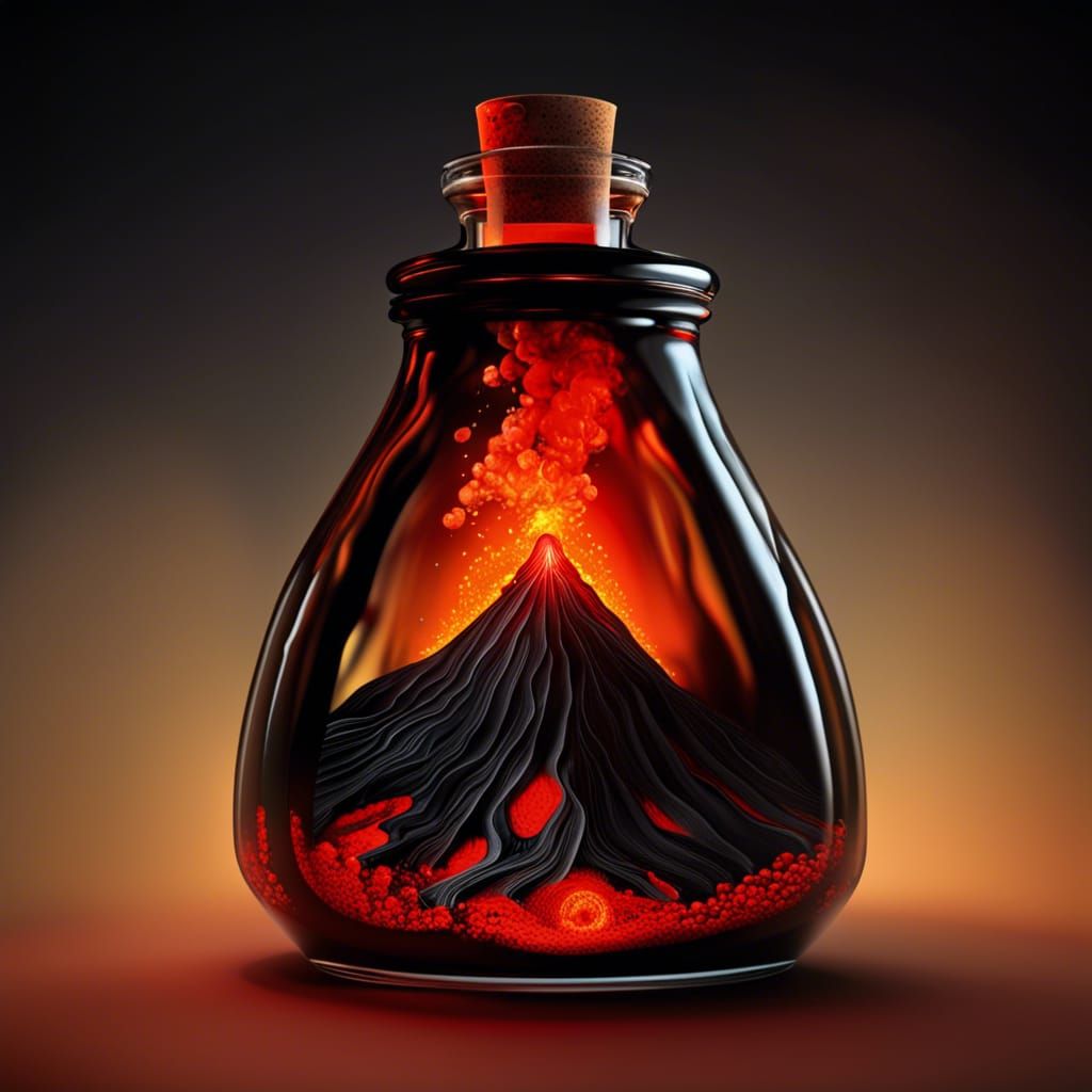 Vivid Volcano Lavascape Inside a Glass Bottle