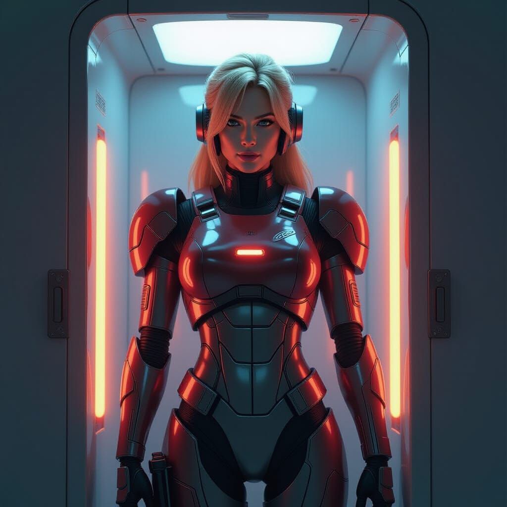Samus Aran in Tanning Booth: Sci-Fi Digital Art