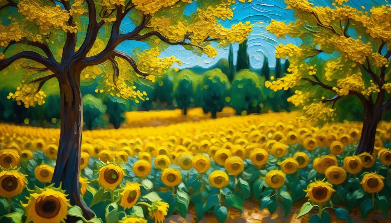 Blooming Landscape in Impressionist Oil Painting Style