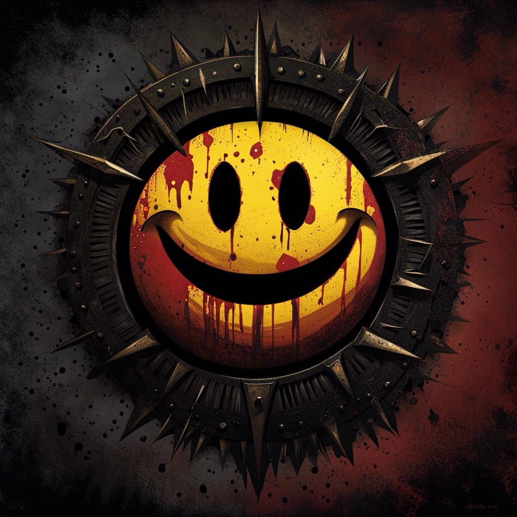 Smiley Face in Heavy Metal Magazine Style