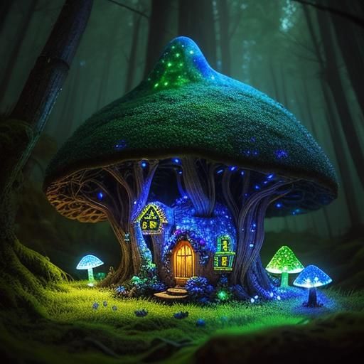Enchanted Forest Fairy Mushroom House in Pixel Art