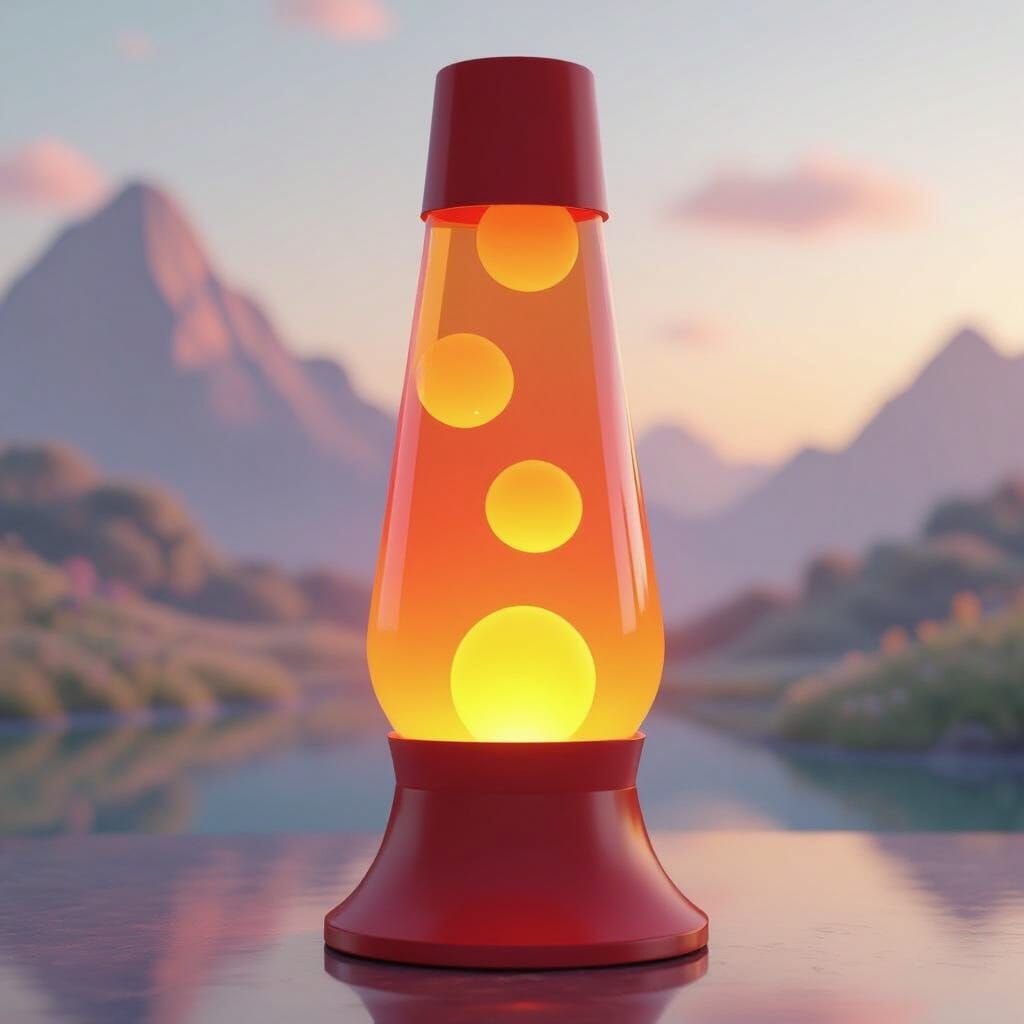 Realistic Red and Yellow Lava Lamp with Serene Anime Backgro...