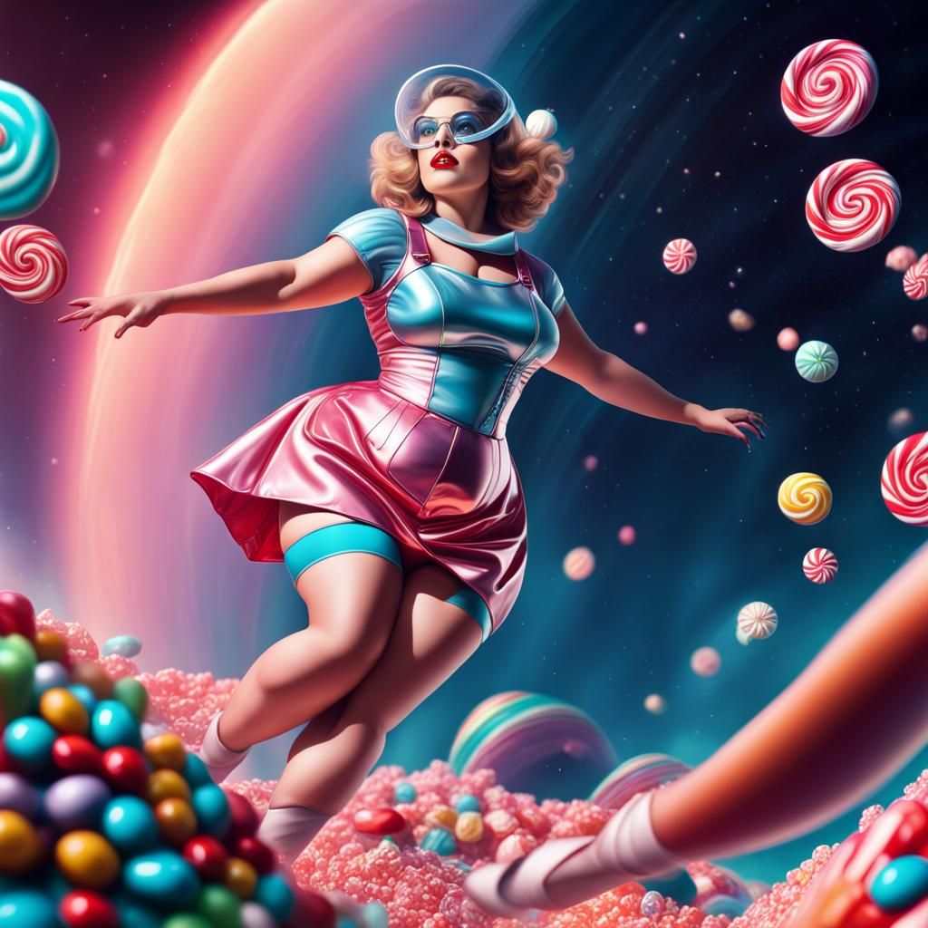 Retro Sci-Fi Space Woman in Candy Wonderland