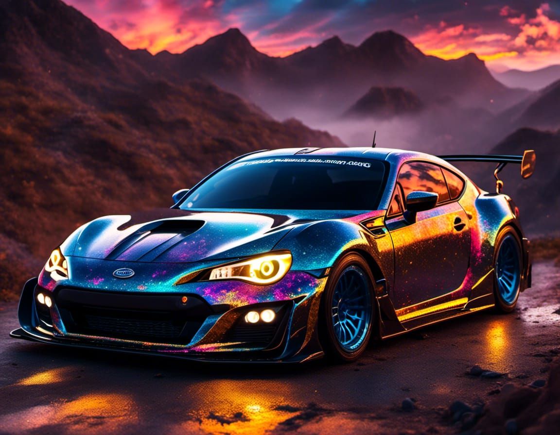 Futuristic Sports Car Races on Misty Highway