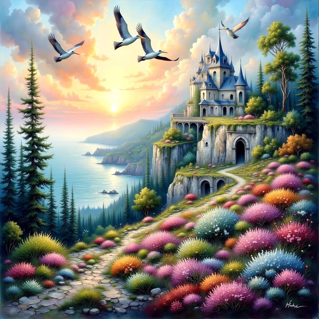 Fantasy Landscape Oil Painting with Heather Cliffs
