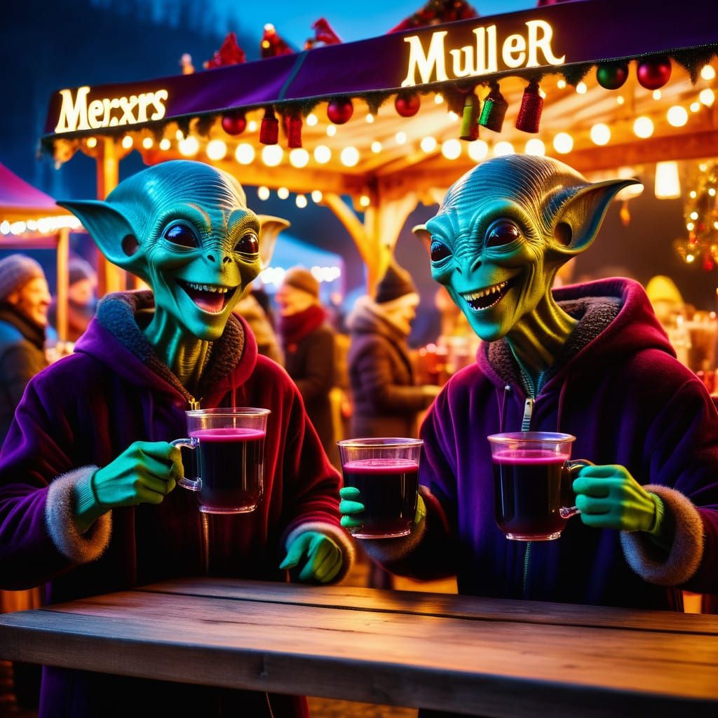Alien Christmas Celebration in Festive Holiday Market