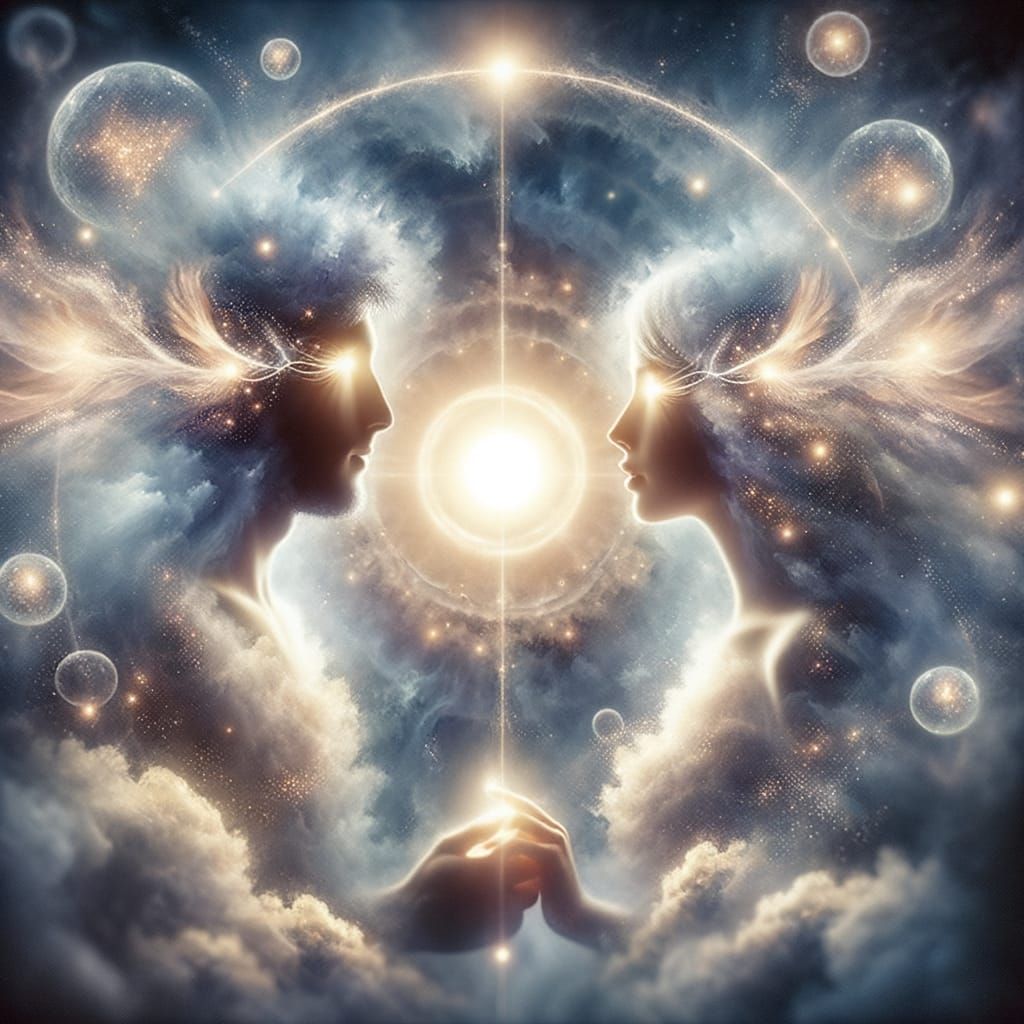 Ethereal Figures Connected in Celestial Dreamscape