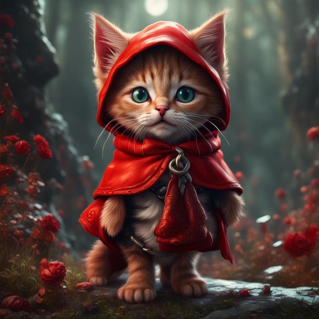 Little Red Riding Kitten in Detailed Matte Painting
