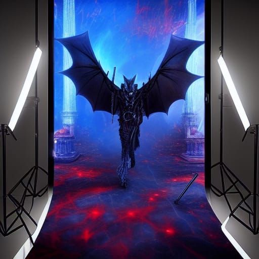 Epic Red and Blue Bat with Glowing Eyes