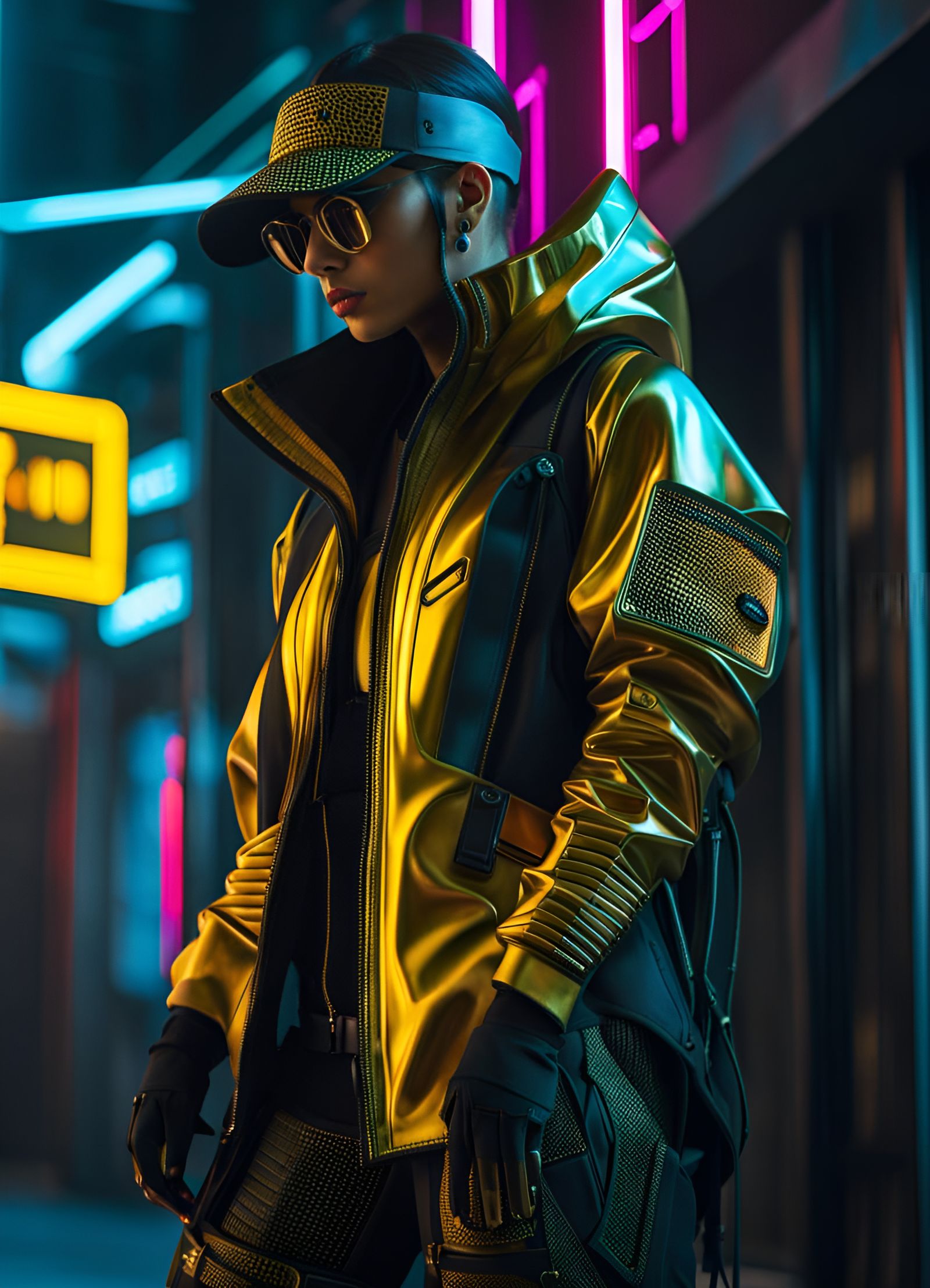 Detailed Cyberpunk Techwear Streetwear in Bright Colors