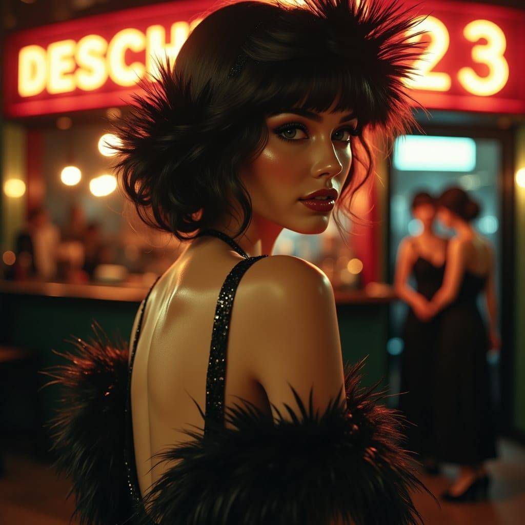 1920s Flapper Portrait in Dadaism Street Art Style