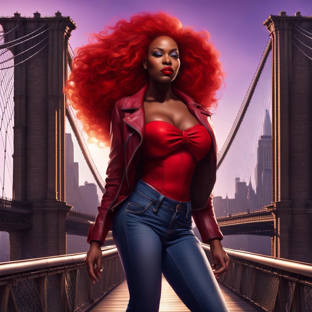 Jessica Rabbit Cosplay on Brooklyn Bridge: Digital Art