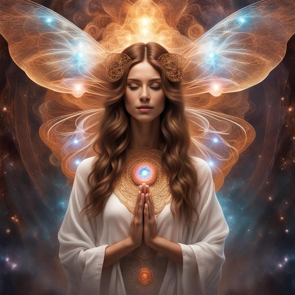 Glowing Angel with Butterfly Wings and Chakra System