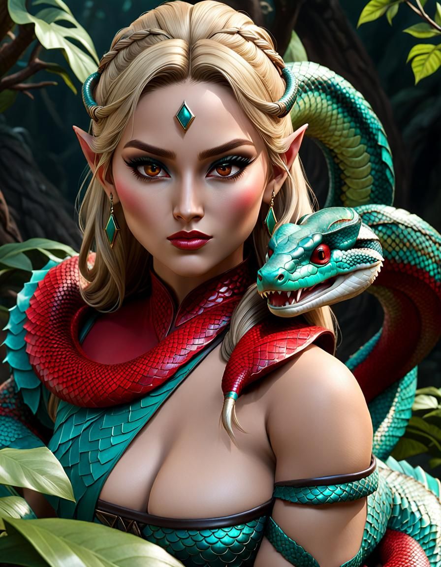 Hyperrealistic 3D Naga Woman with Snake Tail