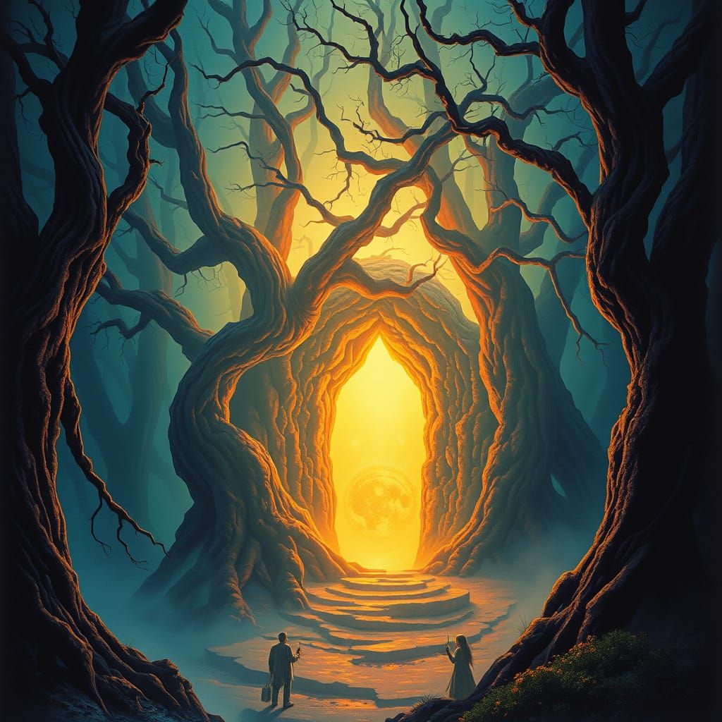 Mystical Portal in a Dark, Dreamlike Forest