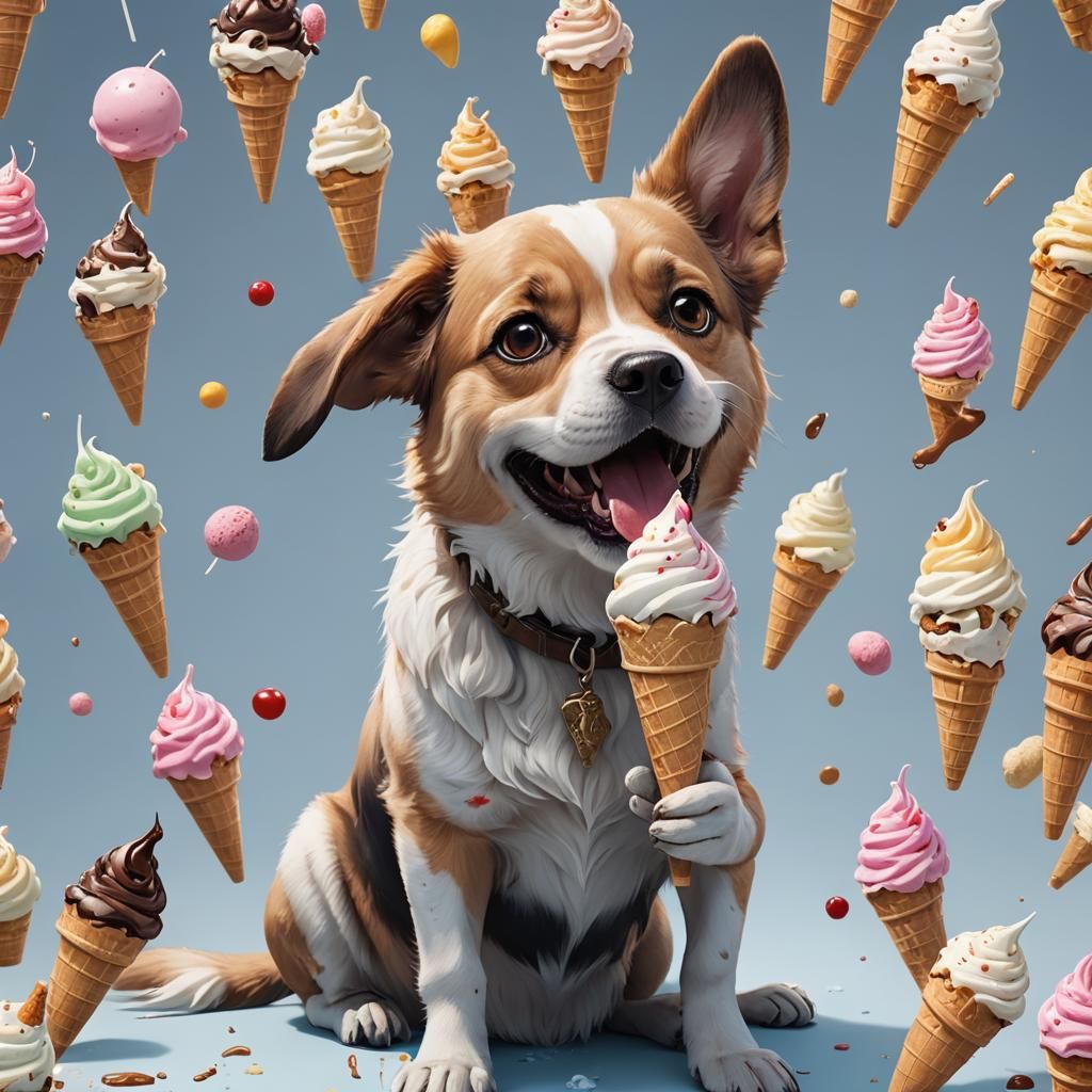 Dog Eating Ice Cream: 3D Anime Art