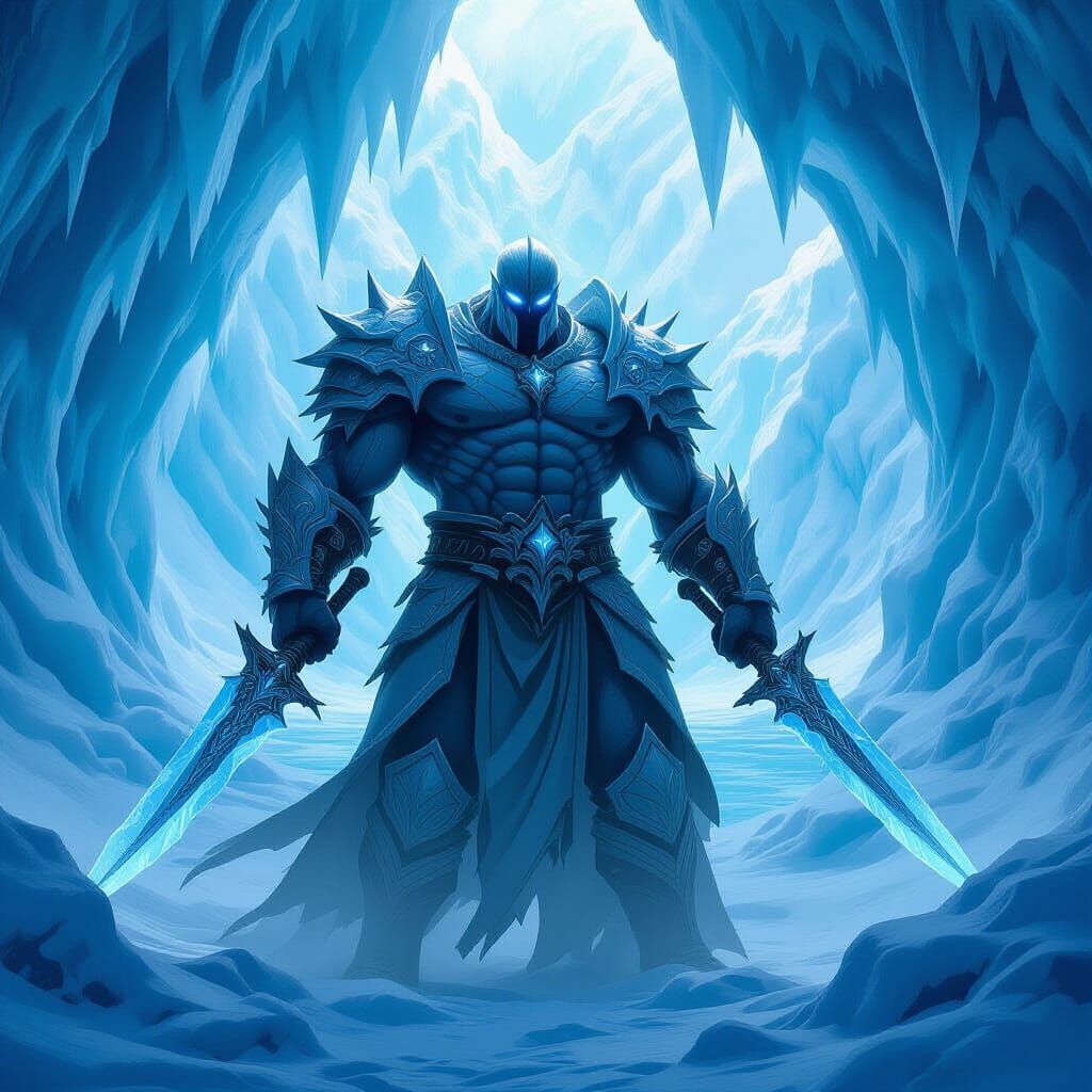 Colossal Ice Titan with Frost Aura and Ice Daggers