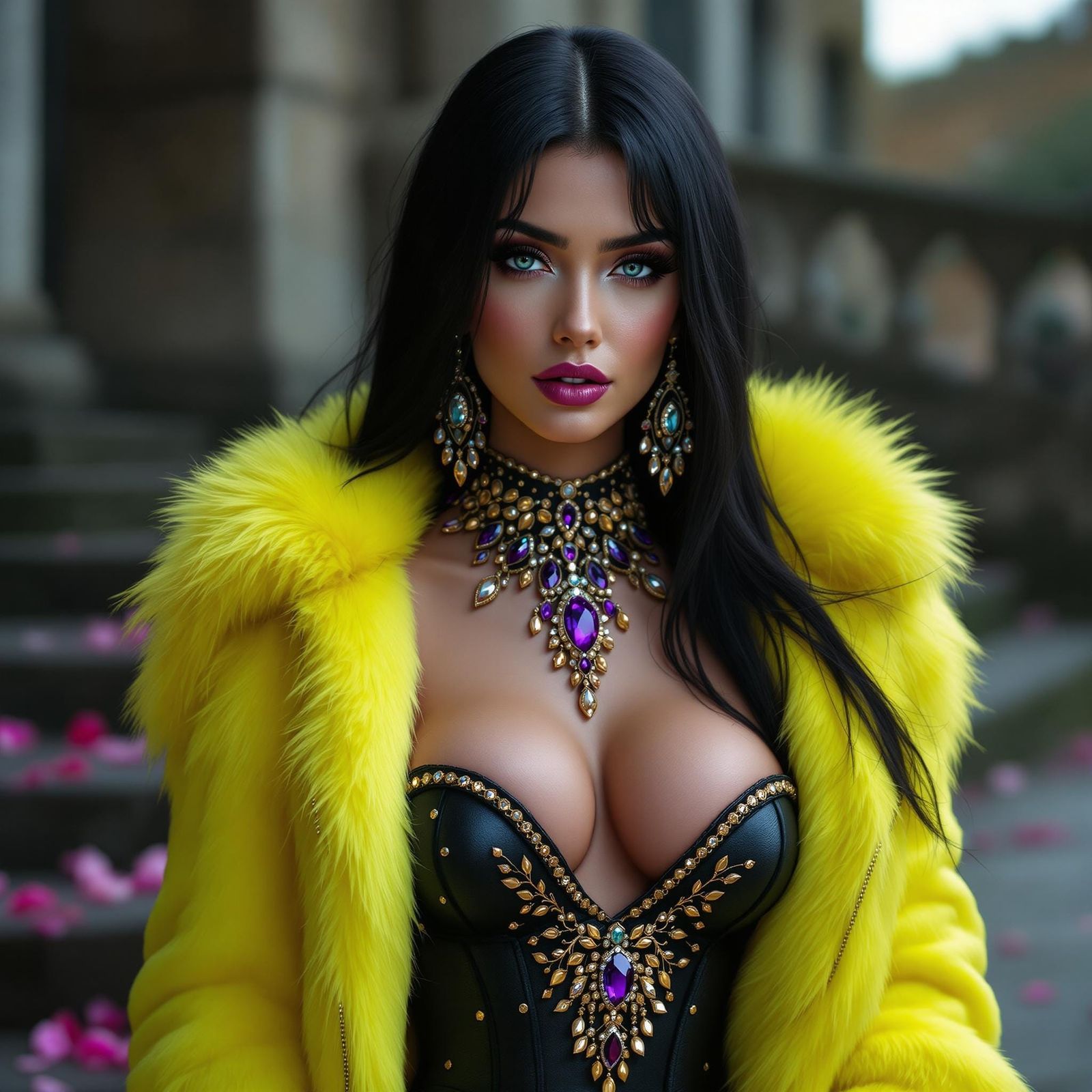 Hyperrealistic Glamorous Portrait in Futuristic Attire