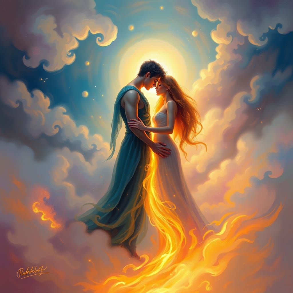 Ethereal Lovers in Celestial Embrace