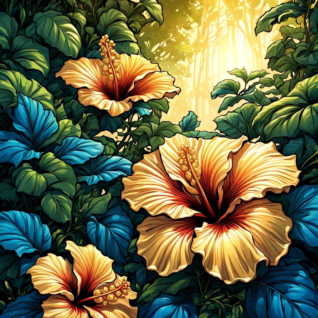 Vibrant Hibiscus in a Tropical Paradise, in the Style of Com...