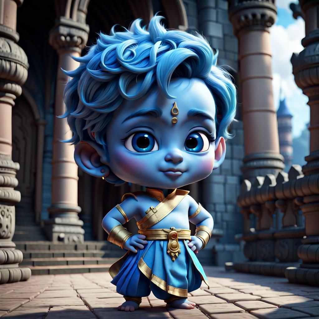 Chibi Krishna Portrait in Heaven, 3D Digital Art