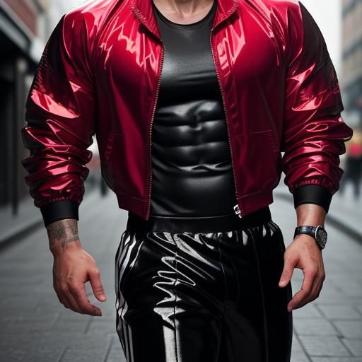 Handsome Man in Shiny Tracksuit in City Street