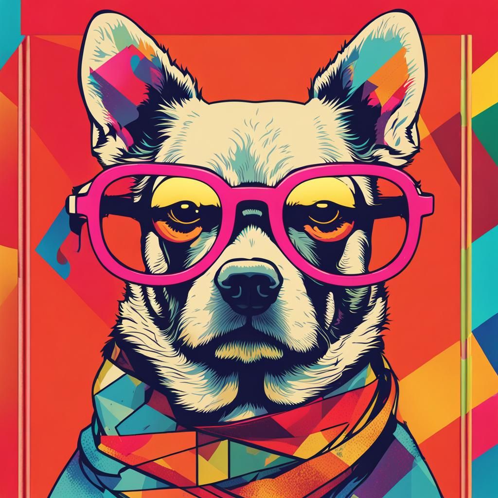 Dog with Heart Glasses in Pop Art Style