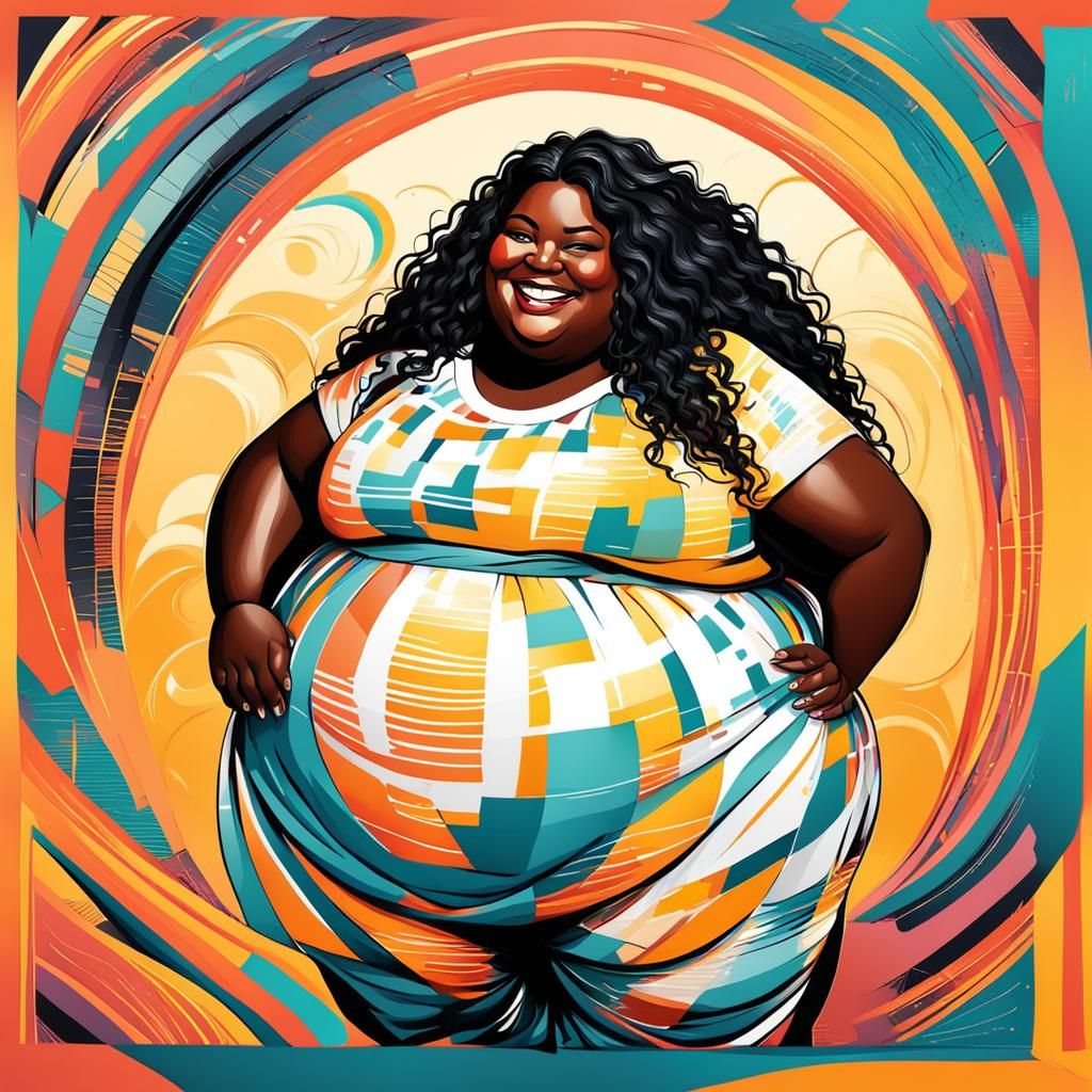 Abstract Art: Extremely Obese Black Girl with Smile