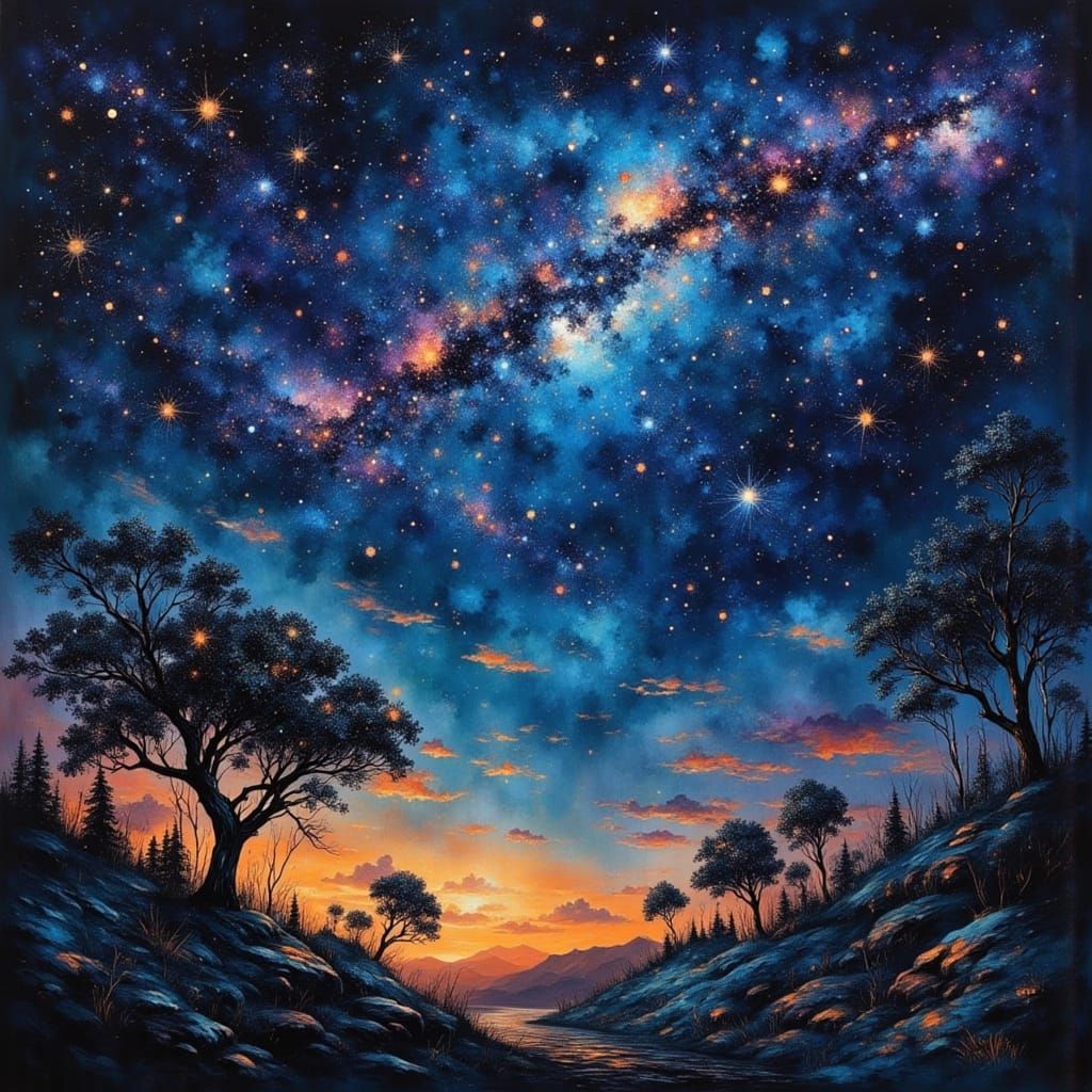 Painterly Night Sky with Magic and Rough Textures