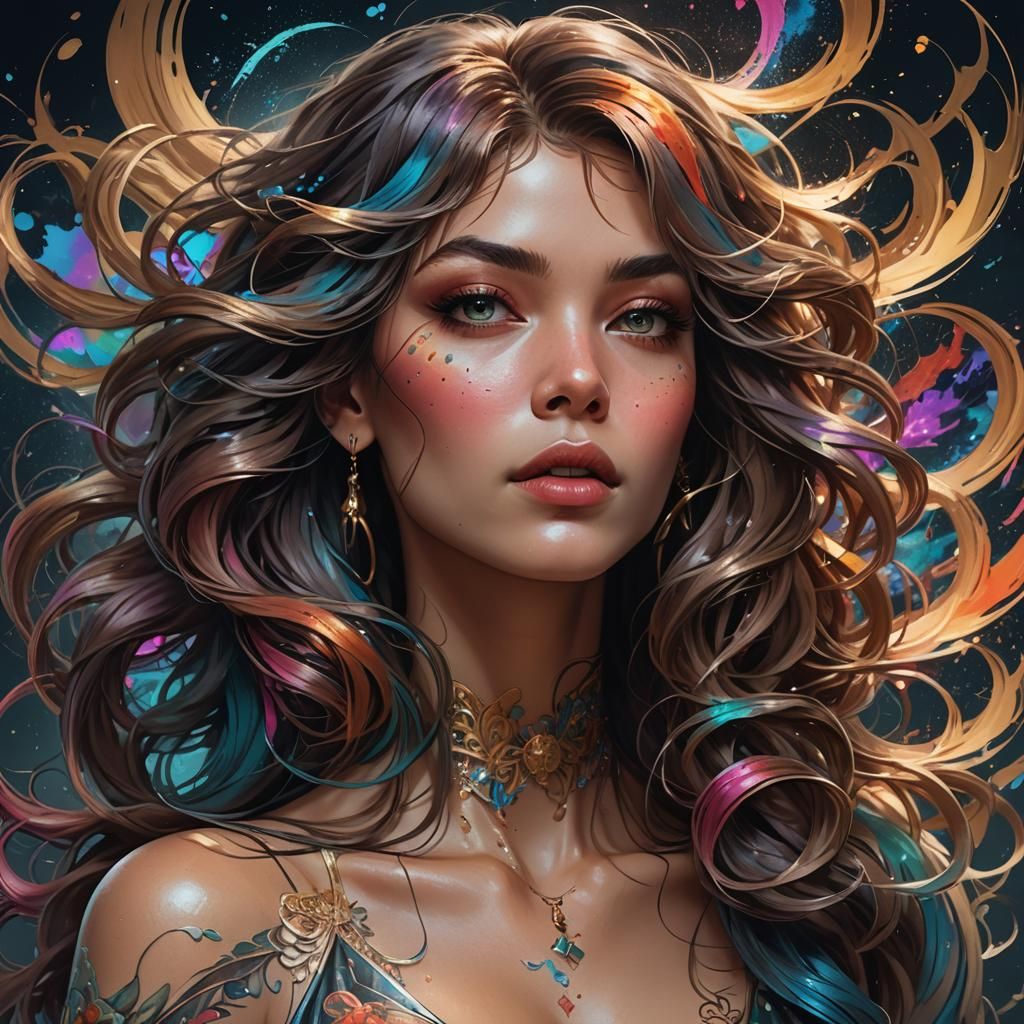 Glamorous Woman Portrait with Splashing Colors