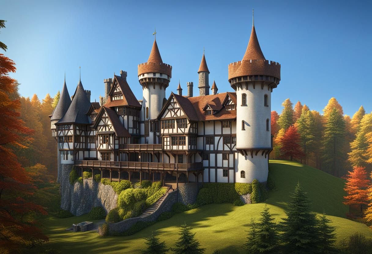 Fantastical Tudor Castle in Hyperreal Photorealism