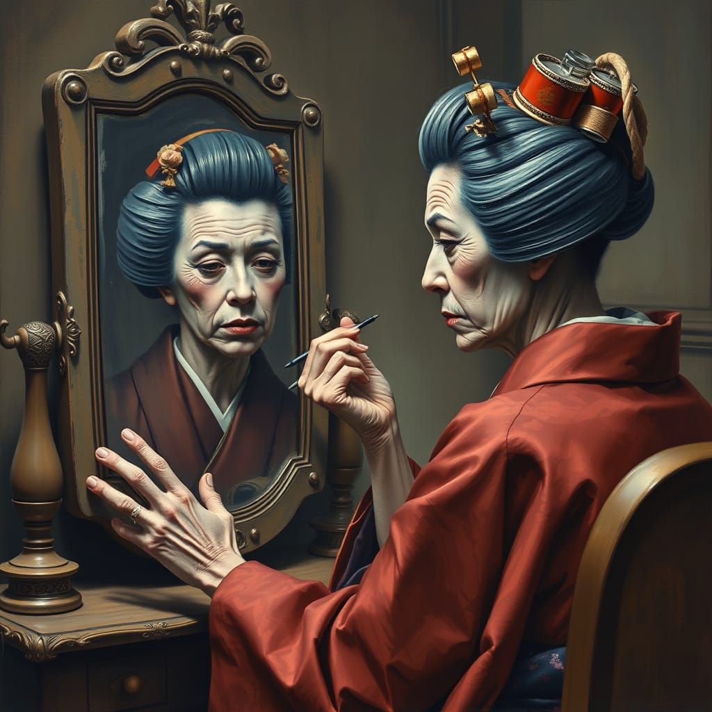 Contemplative Geisha in Ukiyo-e Style