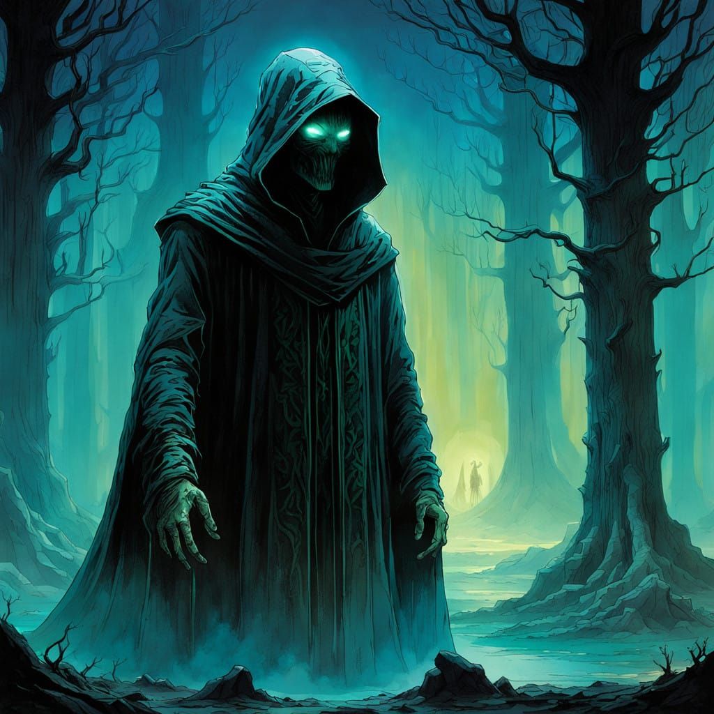 Mysterious Figure Holds Glowing Contract in Ancient, Twistin...