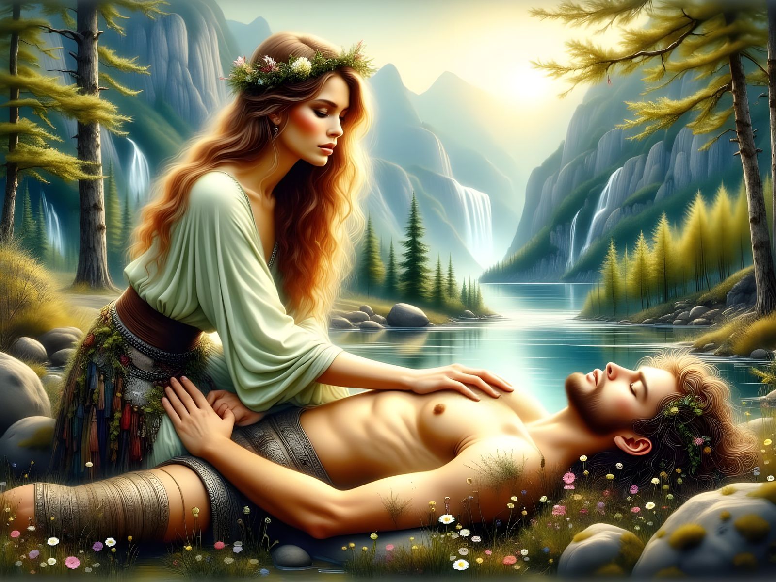 Norse Goddess of Healing in a Serene Mountain Sanctuary