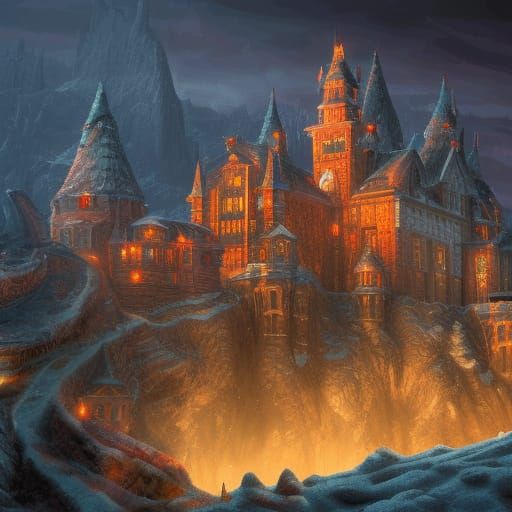 Fantastical Christmas Castle Concept Art in Deep Color