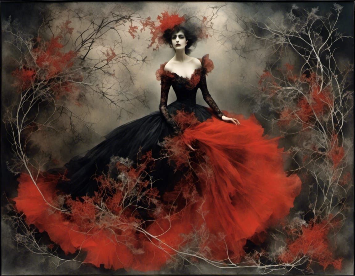 red lady in the garden