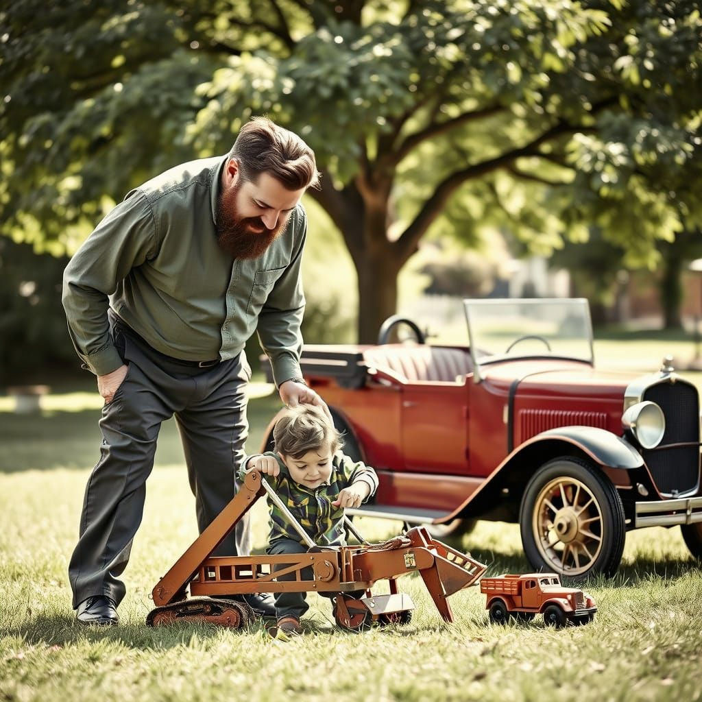 Vintage Dad Cherishes Quality Time with Son and Kitten in 19...