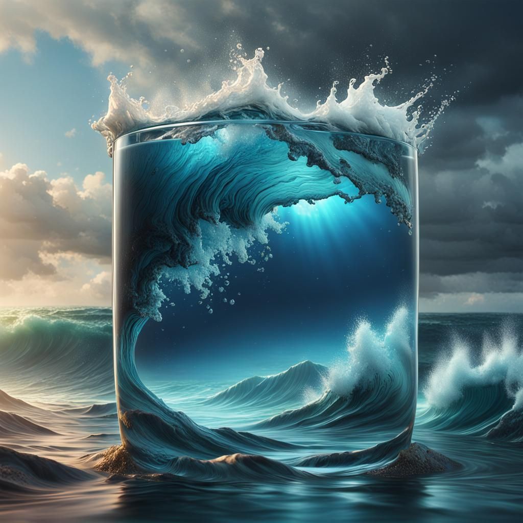 Stormy Sea in Glass: Hyperrealistic Splash Art