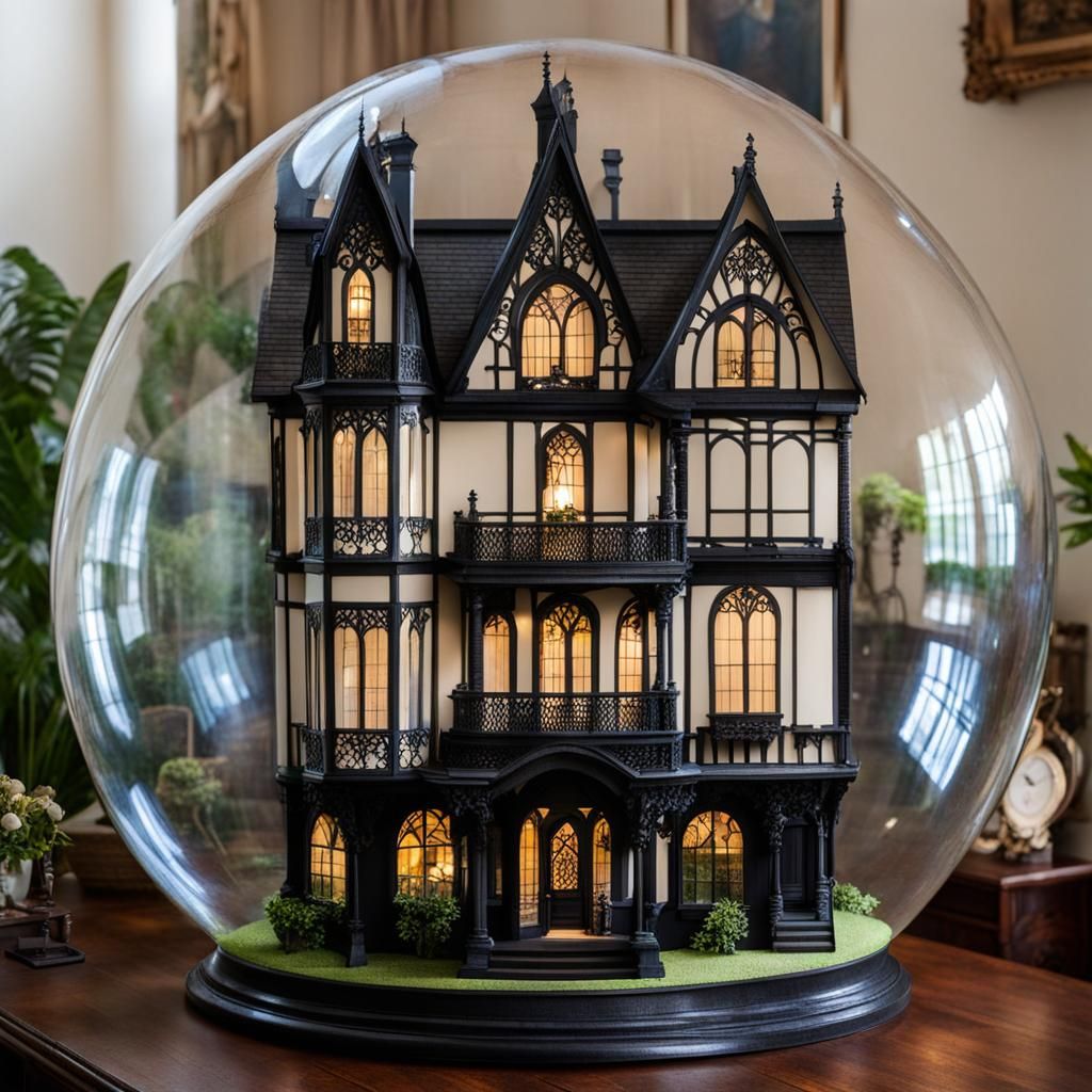 Gothic Dollhouse Encased in Giant Bubble