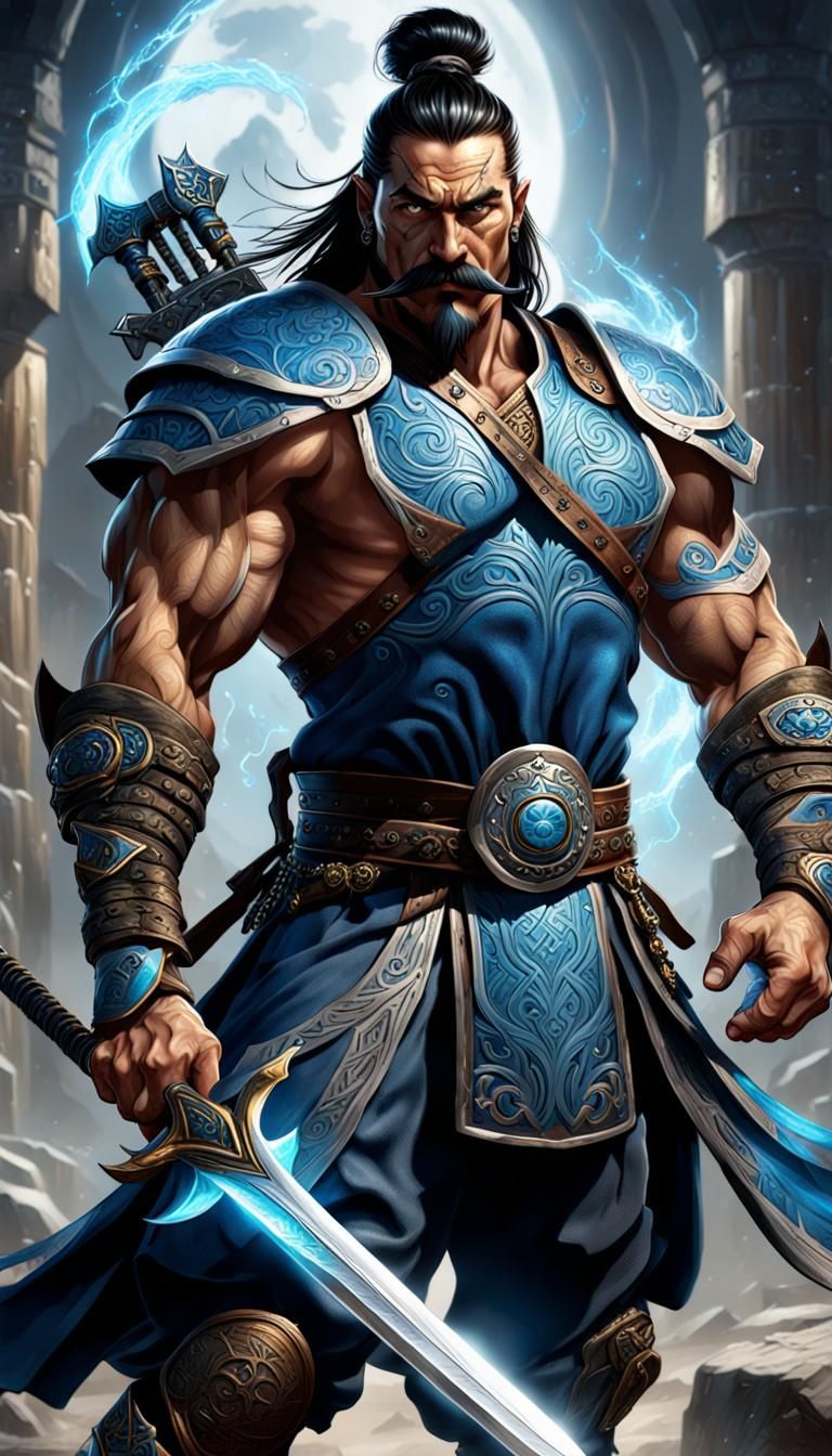 Turkic Warrior God with Enchanted Swords