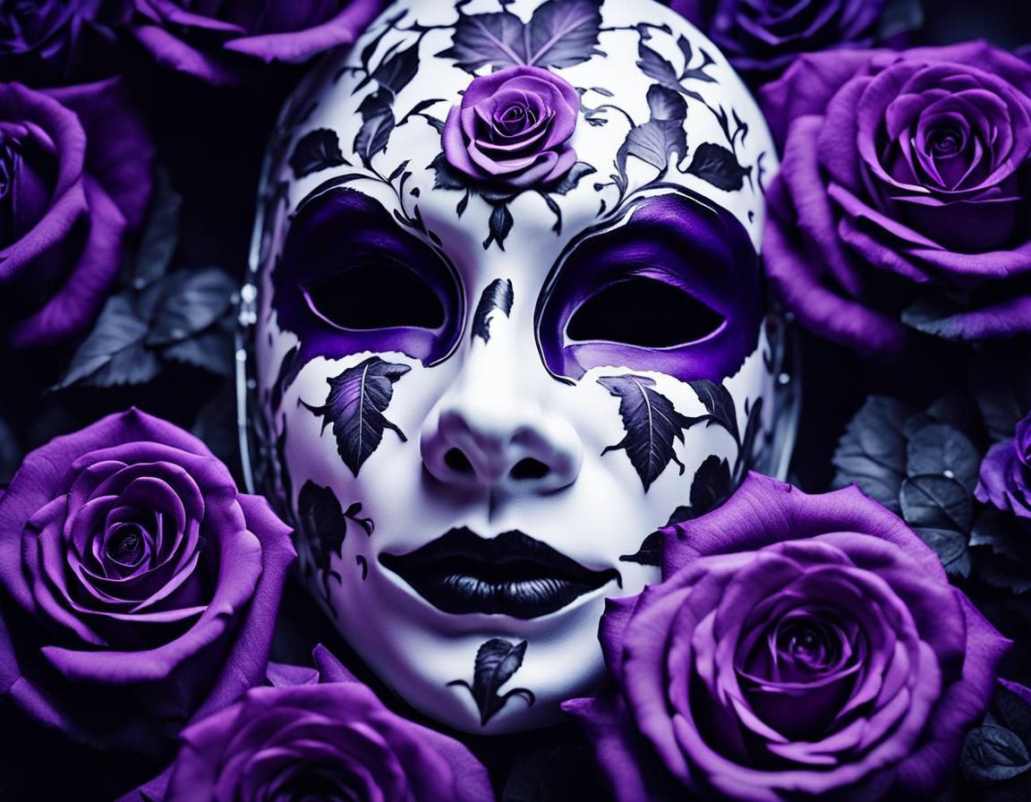 Porcelain Mask with Roses in Hyperrealistic Style
