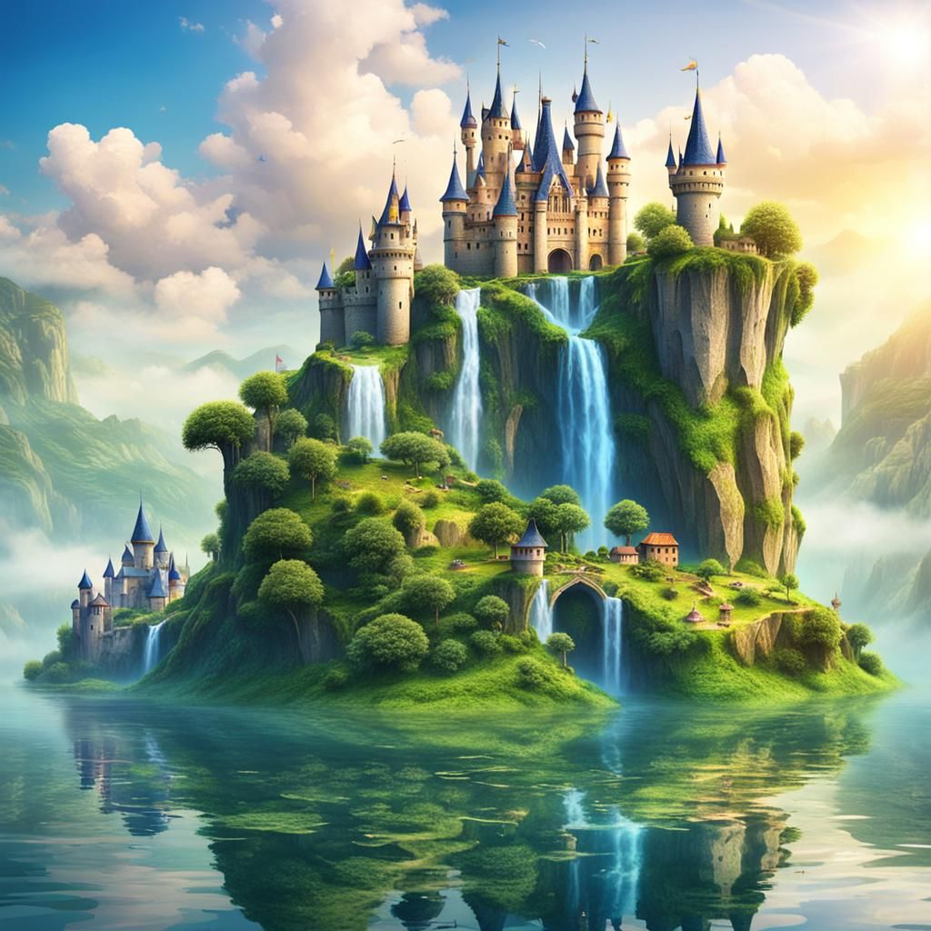 Magical Floating Islands with Castles and Waterfalls