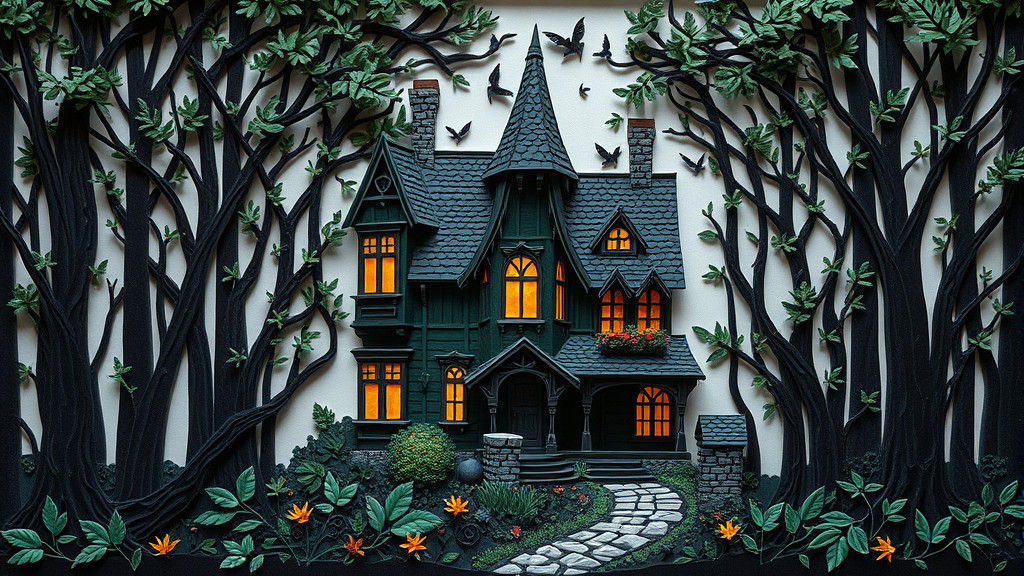 Dark Wizard House in Multi-Dimensional Paper Cut Style