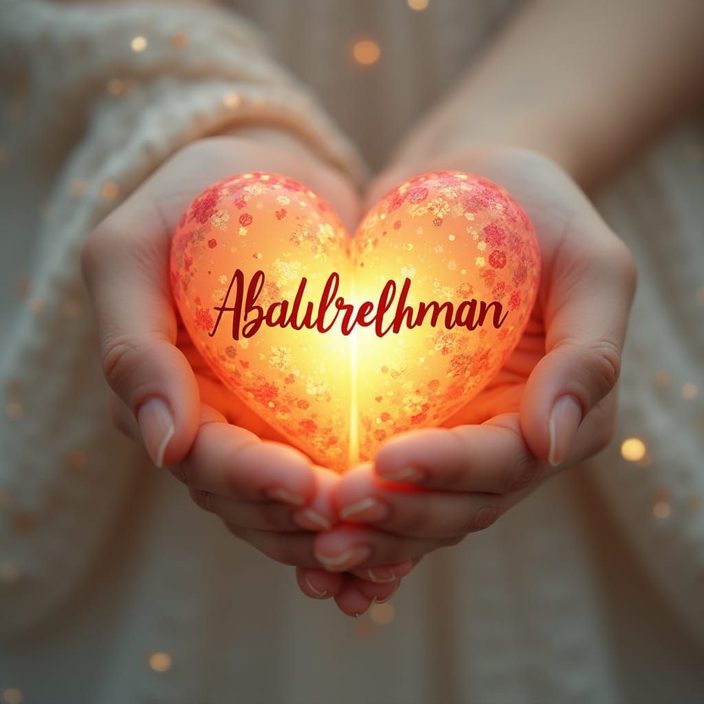 Hand Holding Heart with Name in Dreamy Style