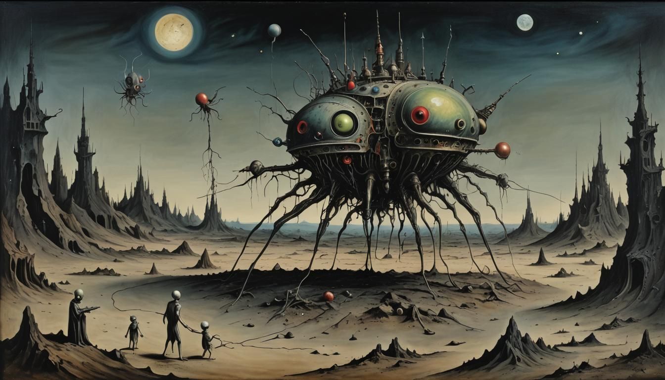Surrealist Alien Drone in Oil Painting Style