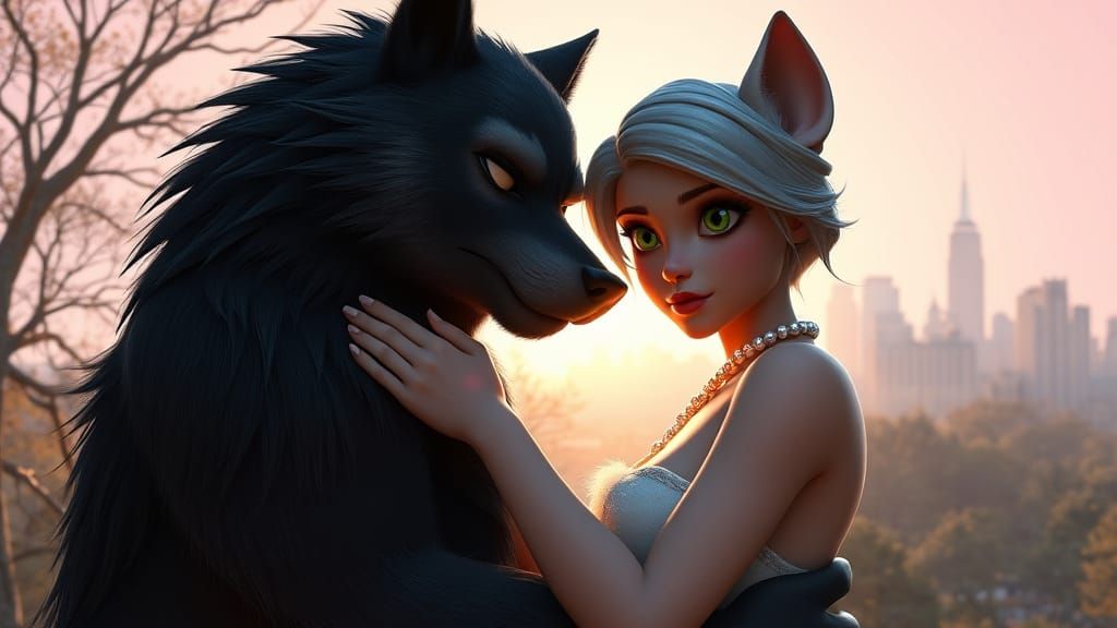 Romantic Wolf Embrace in Vibrant Central Park