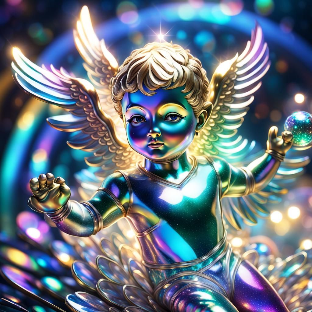 Angelic Cherub in Iridescent Glass Bodysuit